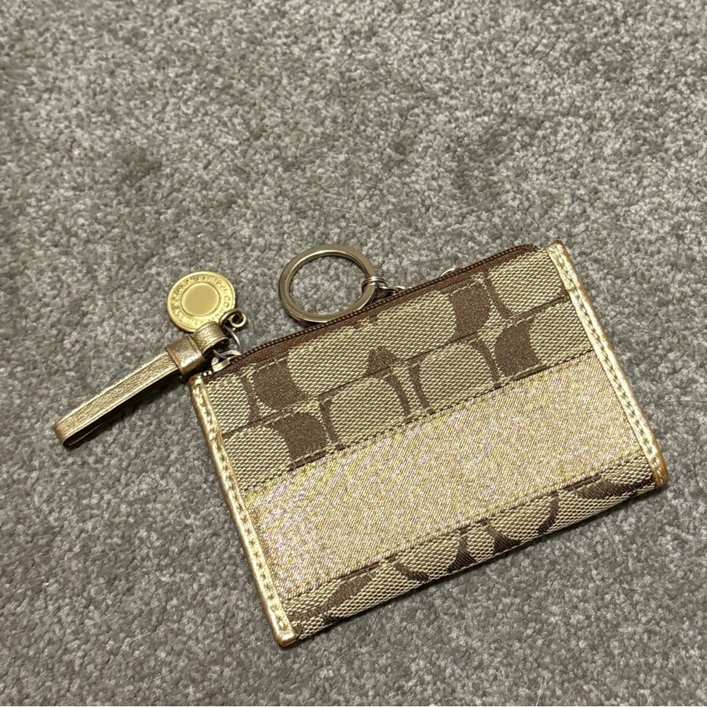 Vintage Coach Signature Tan/Brown Credit Card ID Holder Keychain Wallet - Picture 2 of 5